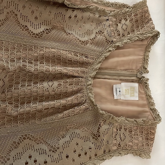 Anna Sui crochet and fringe beige crew neck sleeveless mini fully lined - Picture 5 of 6